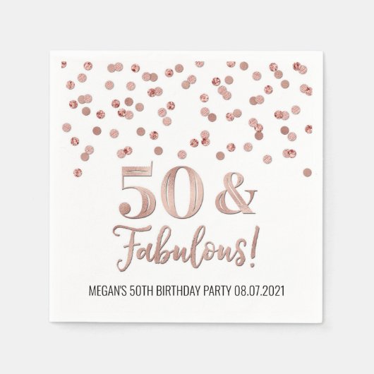 Serviette En Papier Rose Gold Confetti 50 & Fabuleux anniversaire (Devant)