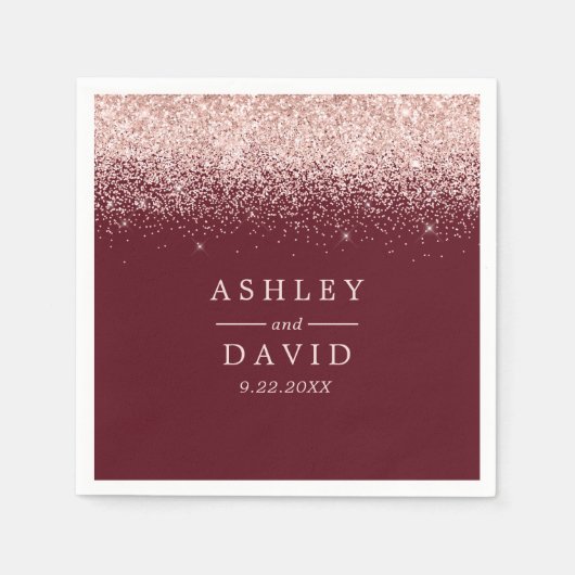 Serviette En Papier Rose Gold Confetti Bourgogne Mariage moderne (Devant)