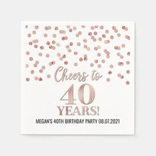 Serviette En Papier Rose Gold Confetti encourage à 40 ans anniversaire