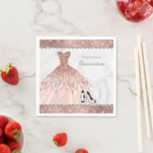 Serviette En Papier Rose Gold Diamond Sparkle Glam Quinceanera (En situation)
