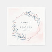 Serviette En Papier Rose Gold Dusty Blue Greenery Mariage géométrique (Devant)