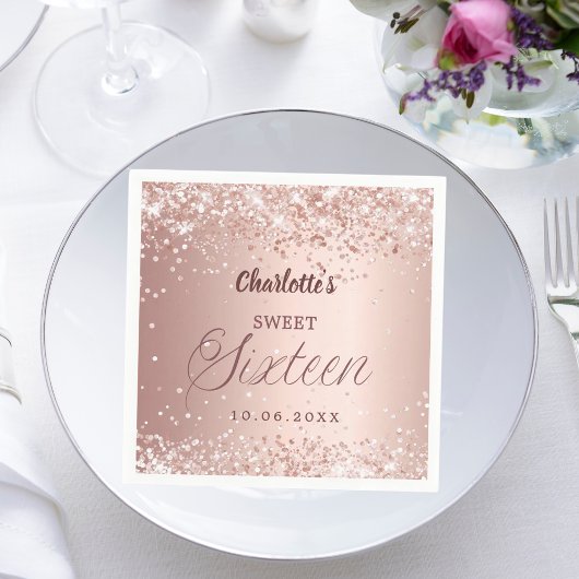 Serviette En Papier Rose gold écriture Sweet 16