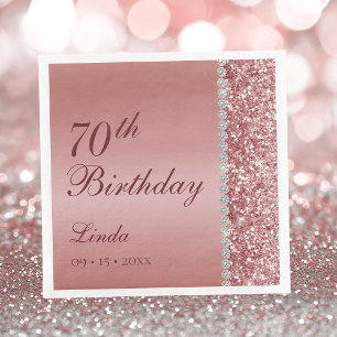 Serviette En Papier Rose Gold Élégant 70e Anniversaire