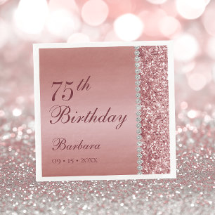 Serviette En Papier Rose Gold Élégant 75e Anniversaire