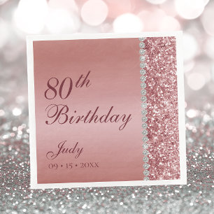 Serviette En Papier Rose Gold Élégant 80e Anniversaire