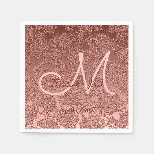 Serviette En Papier Rose Gold Elegant Mariage Réception Monogramme (Devant)
