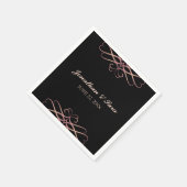 Serviette En Papier Rose Gold et noir, Elégant Mariage personnalisé (Coin)