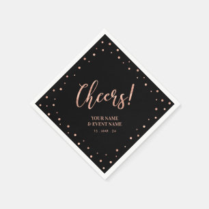Serviette En Papier Rose Gold et Noir Lettre Moderne À votre santé Ann