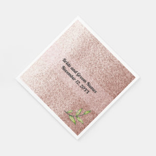 Serviette En Papier Rose Gold Faux Paillettes Feuilles Vertes