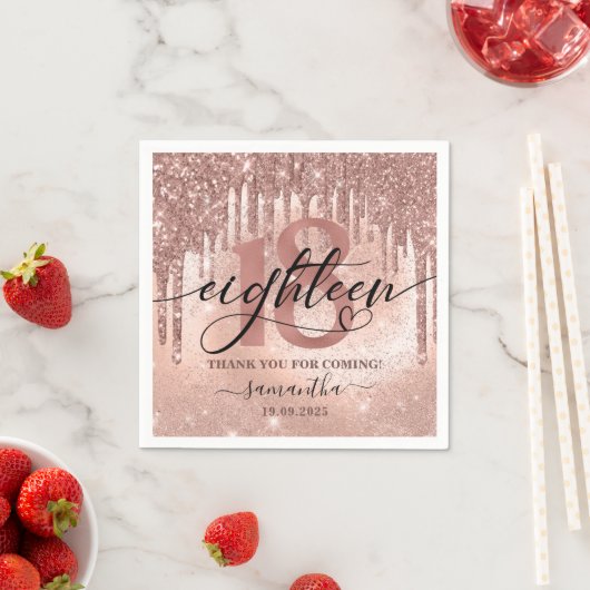 Serviette En Papier Rose Gold Faux Parties scintillant & Foil 18e fête (En situation)
