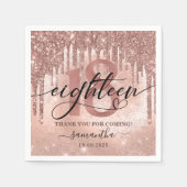 Serviette En Papier Rose Gold Faux Parties scintillant & Foil 18e fête (Devant)