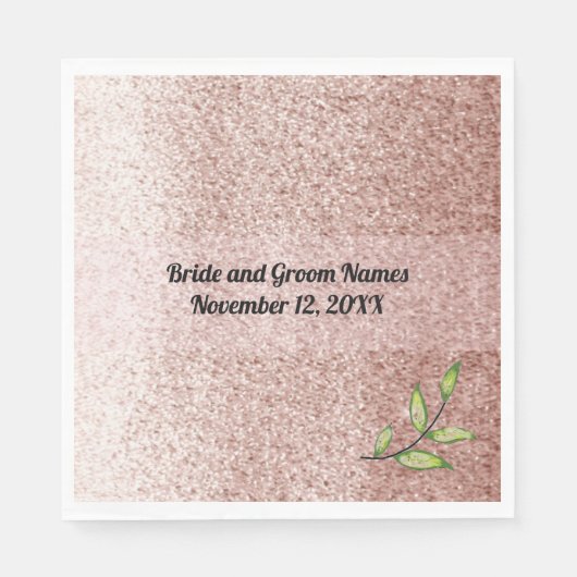 Serviette En Papier Rose Gold Faux Parties scintillant Vert Feuilles (Devant)