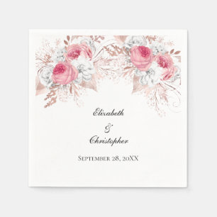 Serviette En Papier Rose Gold Floral Élégant Mariage Rose Blanc
