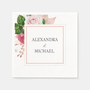 Serviette En Papier Rose Gold Floral Mariage Élégant rose vert