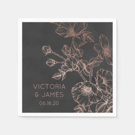 Serviette En Papier Rose Gold Foil Floral Mariage personnalisé (Devant)