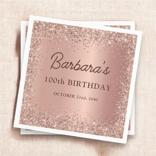 Serviette En Papier Rose Gold Foil Parties scintillant 100e anniversai