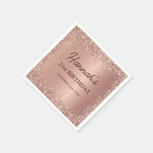 Serviette En Papier Rose Gold Foil Parties scintillant 21ème anniversa (Coin)