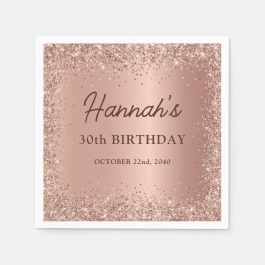 Serviette En Papier Rose Gold Foil Parties scintillant 30e anniversair (Devant)