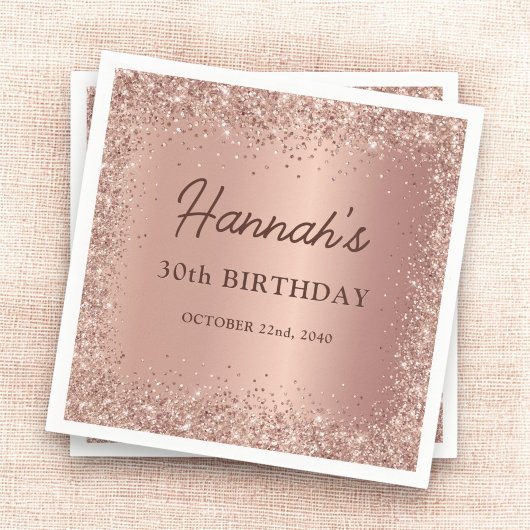 Serviette En Papier Rose Gold Foil Parties scintillant 30e anniversair