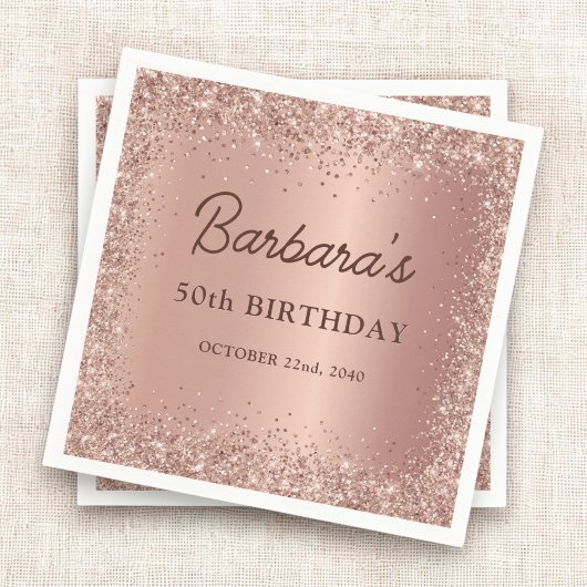 Serviette En Papier Rose Gold Foil Parties scintillant 50e anniversair