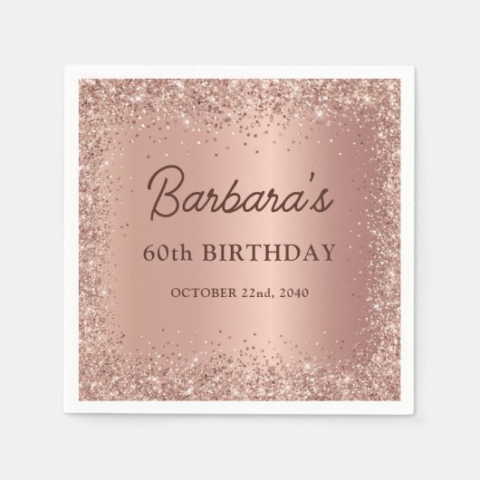Serviette En Papier Rose Gold Foil Parties scintillant 60e anniversair (Devant)