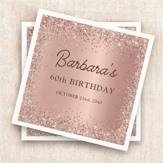 Serviette En Papier Rose Gold Foil Parties scintillant 60e anniversair