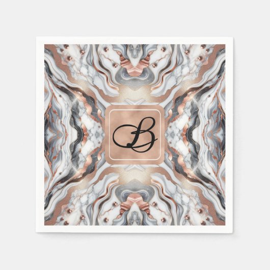 Serviette En Papier Rose Gold Glamour Fille Rose Gold et Marbre Blanc (Devant)