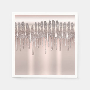 Serviette En Papier Rose Gold Glitter Icy Rose Pink Dégoulinement Diam