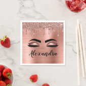 Serviette En Papier Rose Gold Glitter Sparkle Eyelashes Monogram (En situation)