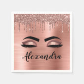 Serviette En Papier Rose Gold Glitter Sparkle Eyelashes Monogram (Devant)