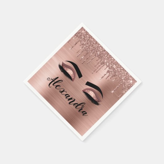 Serviette En Papier Rose Gold Glitter Sparkle Eyelashes Monogram (Coin)