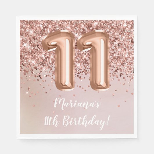 Serviette En Papier Rose Gold Kids Girl 11e fête d'anniversaire (Devant)