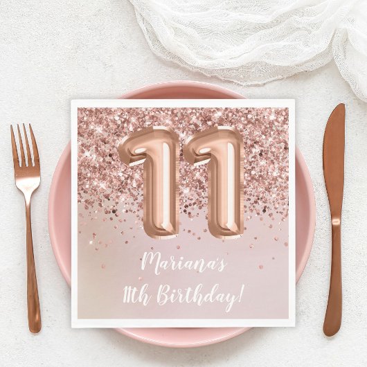 Serviette En Papier Rose Gold Kids Girl 11e fête d'anniversaire