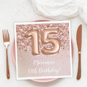 Serviette En Papier Rose Gold Kids Girl 15e fête d'anniversaire