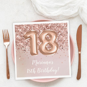 Serviette En Papier Rose Gold Kids Girl 18e fête d'anniversaire