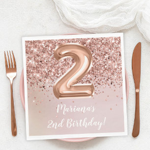 Serviette En Papier Rose Gold Kids Girl 2e fête d'anniversaire