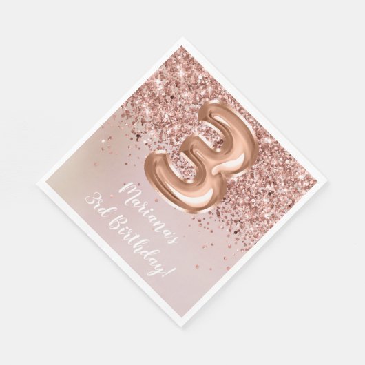 Serviette En Papier Rose Gold Kids Girl 3e fête d'anniversaire (Coin)