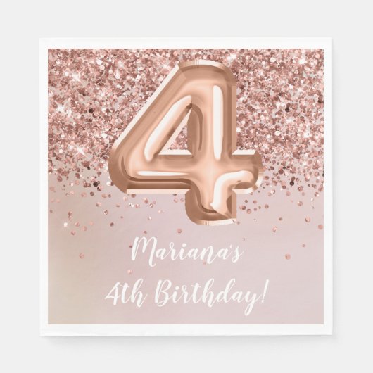 Serviette En Papier Rose Gold Kids Girl 4e fête d'anniversaire (Devant)