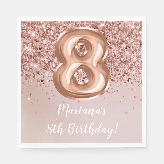 Serviette En Papier Rose Gold Kids Girl 8e fête d'anniversaire (Devant)