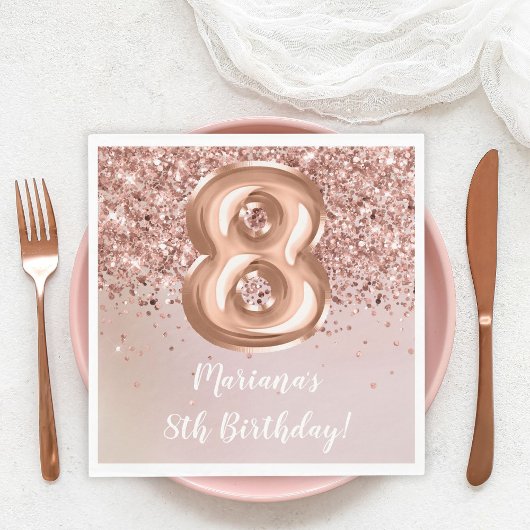 Serviette En Papier Rose Gold Kids Girl 8e fête d'anniversaire