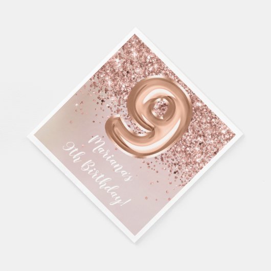 Serviette En Papier Rose Gold Kids Girl 9e fête d'anniversaire (Coin)
