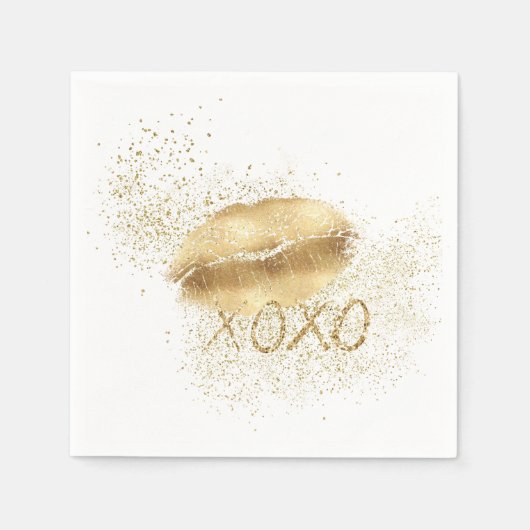 Serviette En Papier Rose Gold Lièvres Kiss Gold Parties scintillant XO (Devant)