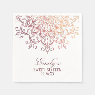 Serviette En Papier Rose Gold Mandala Sweet 16