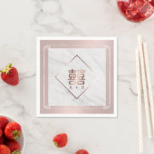 Serviette En Papier Rose Gold & Marbre blanc Mariage chinois moderne (En situation)