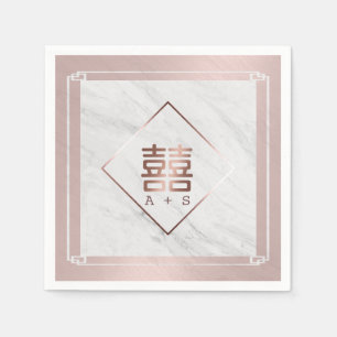 Serviette En Papier Rose Gold & Marbre blanc Mariage chinois moderne