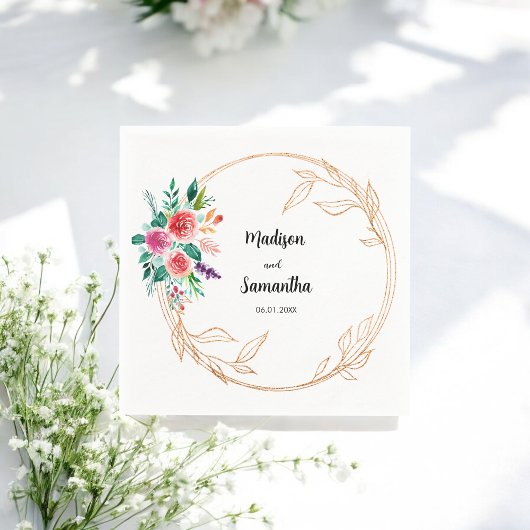 Serviette En Papier Rose Gold Mariage Floral Napkins