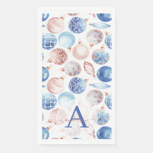 Serviette En Papier Rose Gold Marine Baubles Bleus Monogramme Noël