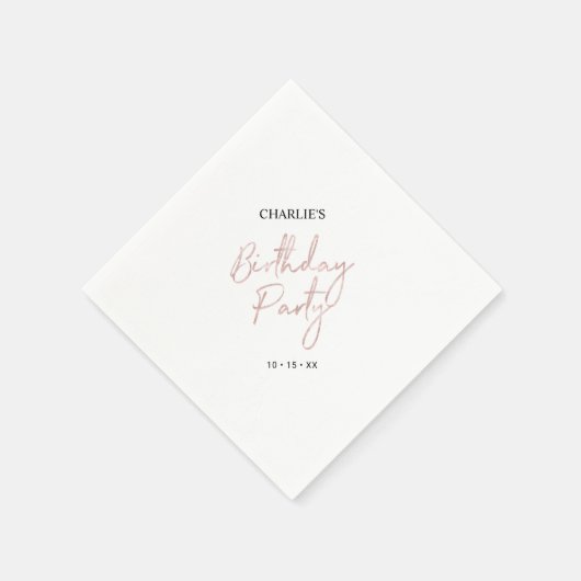 Serviette En Papier Rose Gold Moderne Brush Script Adulte Anniversaire (Coin)