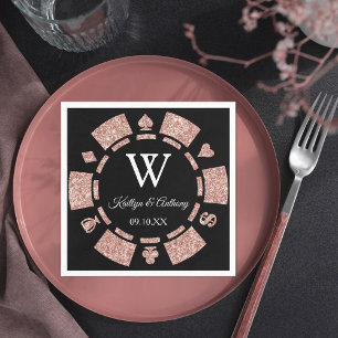 Serviette En Papier Rose Gold Monogram Poker Chip Casino Mariage
