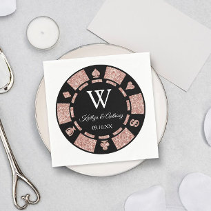Serviette En Papier Rose Gold Monogram Poker Chip Casino Mariage